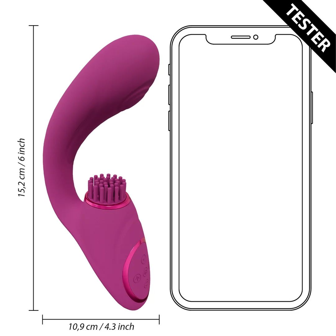 Vibrador para el punto G, motor triple con onda de pulsos y cepillos vibratorios, VIVE by Shots, rosa - Imagen 6