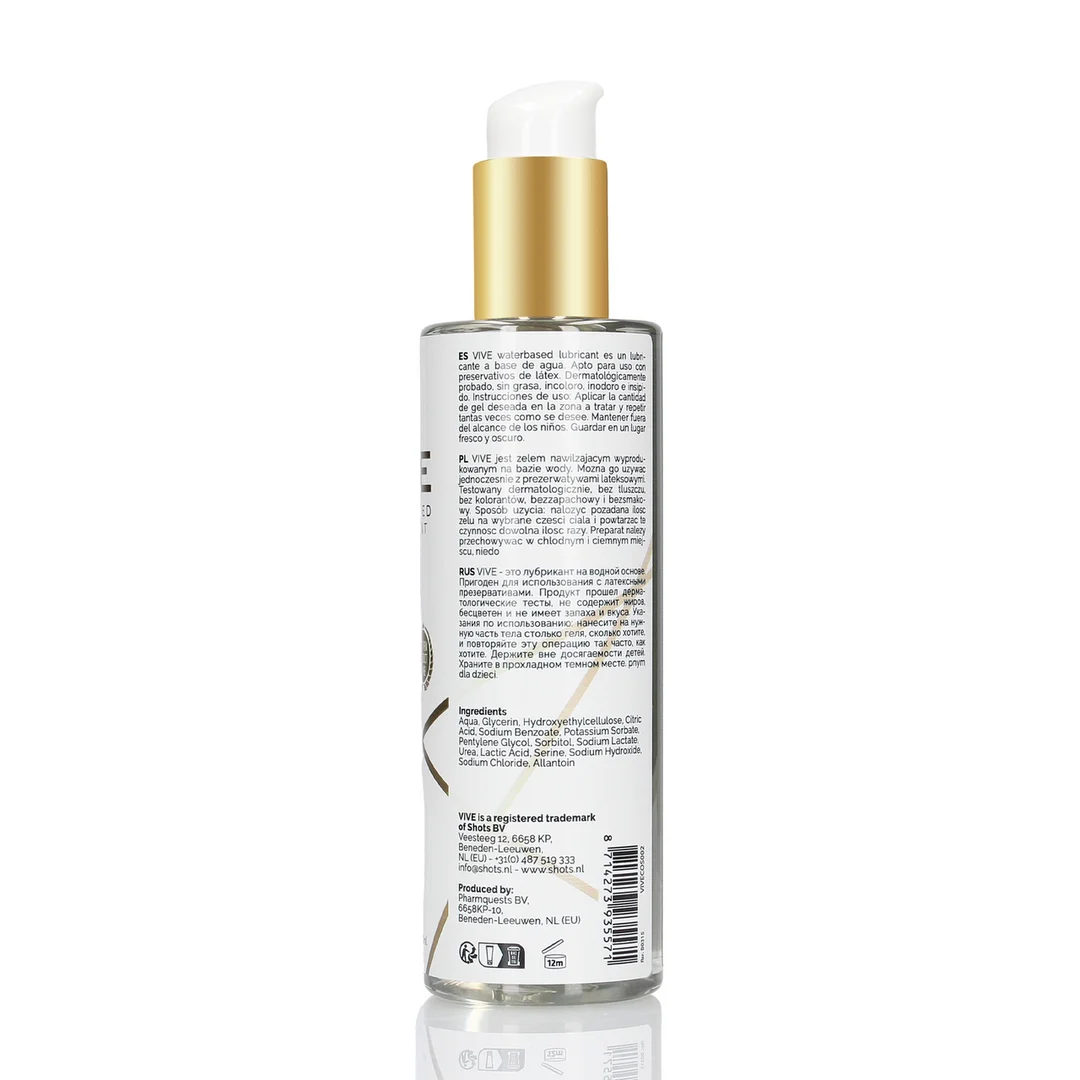 Lubricante de base acuosa, dermatológicamente testado y no graso, sin perfume y sin sabor, 200 ml, VIVE by Shots - Imagen 1